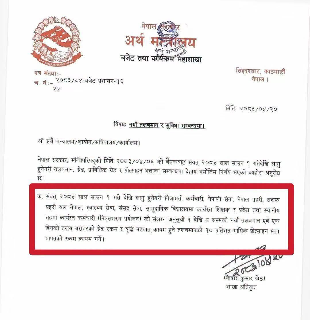 government of nepal released offical updated salary of government employees